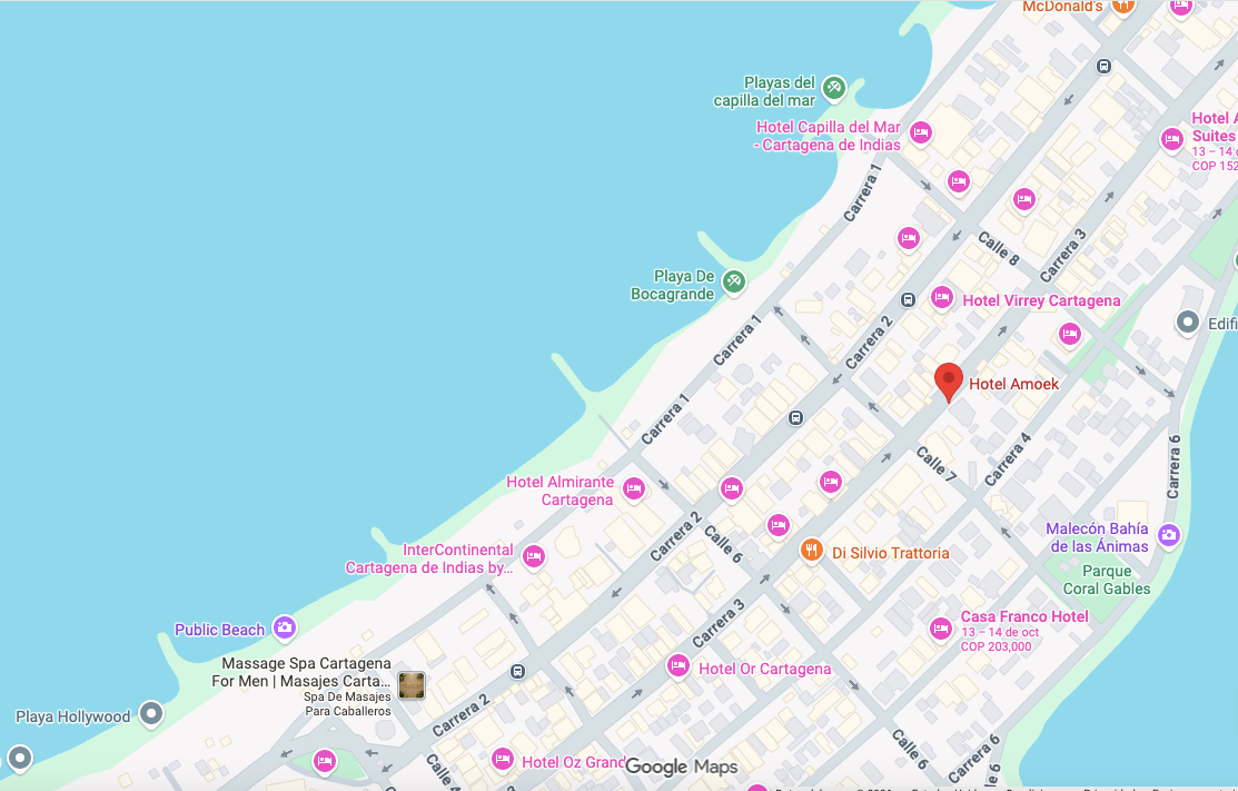 Mapa de ubicación del Hotel Amoek en Bocagrande, Cartagena